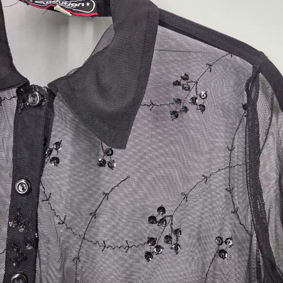 Vintage Evolution SZ S Black Sheer Mesh Beaded Rave Whimsy Goth Y2K 90s - Picture 2 of 4